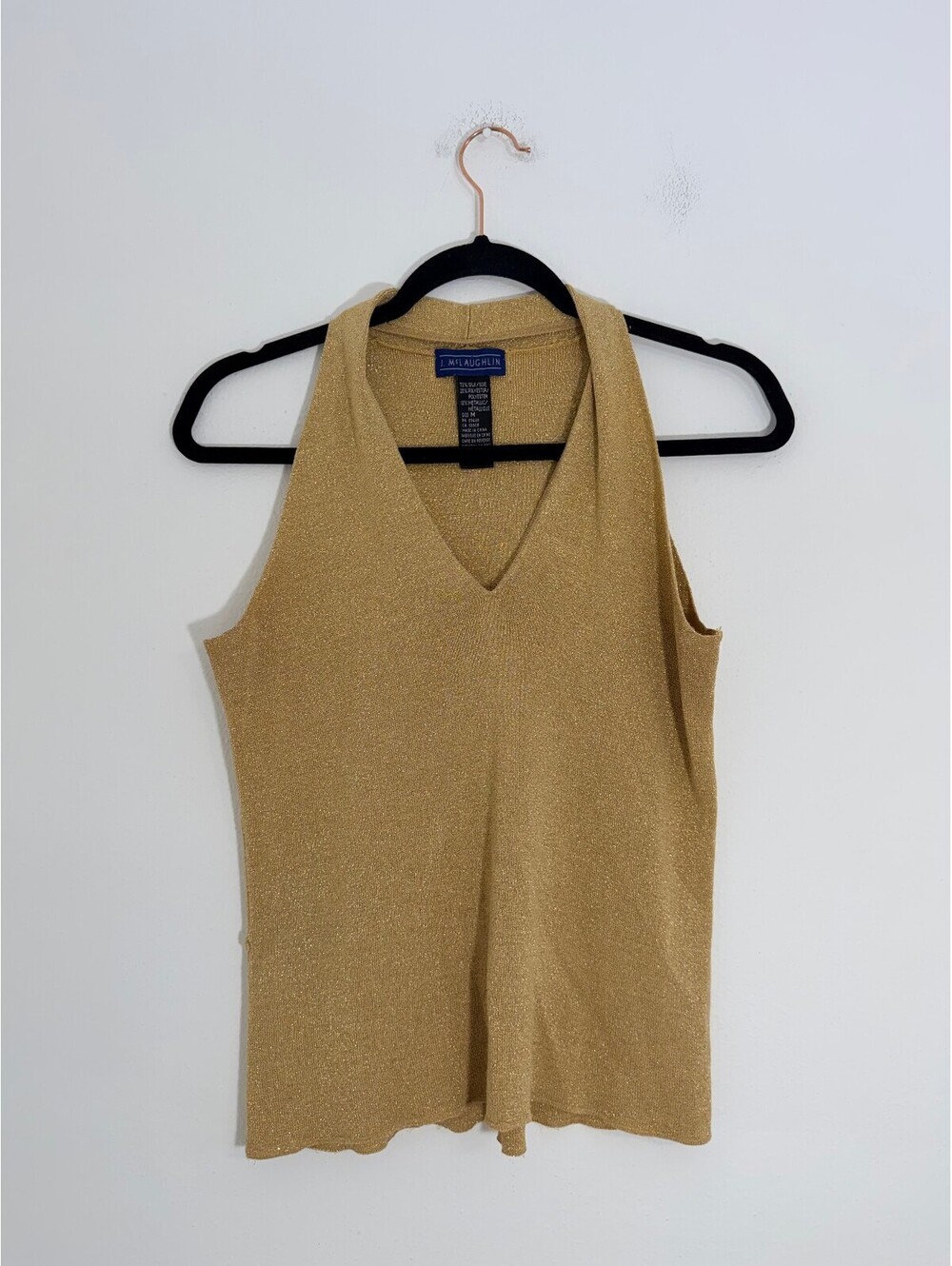 J. McLaughlin Gold Metallic Silk Blend V-Neck Tank Top Women’s M